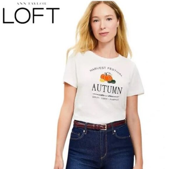 NWT LOFT - Autumn Festival Everyday Crew Tee - White NWT LOFT  $26 $39 - Picture 1 of 3